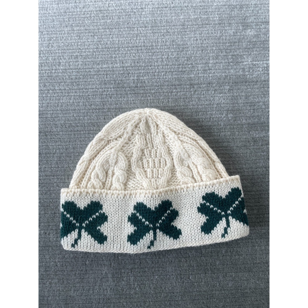 Aran Crafts Cable Knit Pure Wool Beanie Brim Cuff Cream Fisherman European